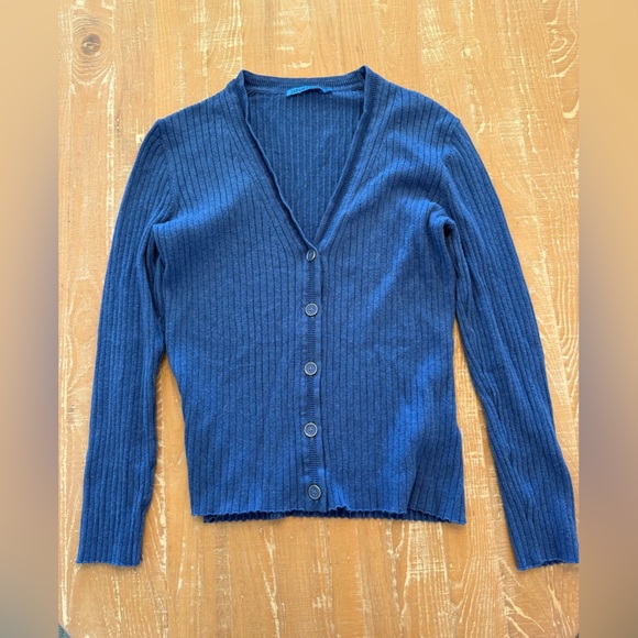 J. McLaughlin Deep Blue Ribbed Cardigan - Picture 1 of 6